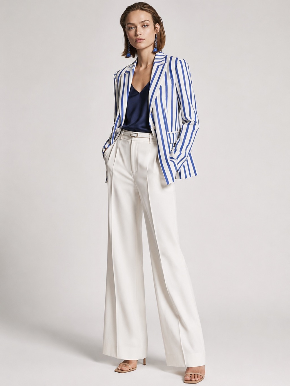 Ralph Lauren Collection Yvette Striped Silk Jacket Blazer White Blue Size 2